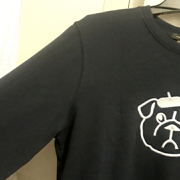 French Connection Fleece Sweatshirt Bulldog Embroidered Crewneck Sweater - Picture 8 of 15
